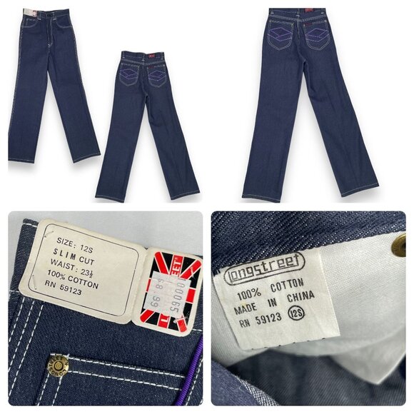 NWT Vintage 1970s Longstreet Dark Wash Denim Embroidered Jeans 12S / 23.5" - 24" - Picture 2 of 16